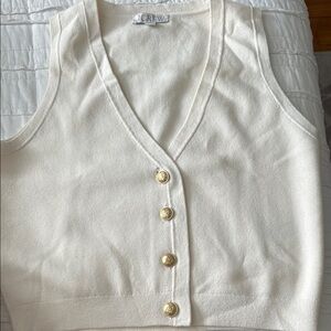 J. Crew Ivory Knit Vest with Gold Accents